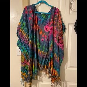 Tie-dyed open front poncho